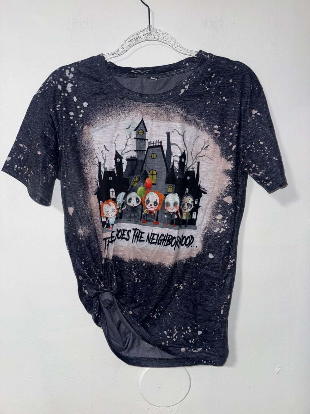 Bleached Horror Movie Characters Graphic T-Shirt There Goes The Neighborhood